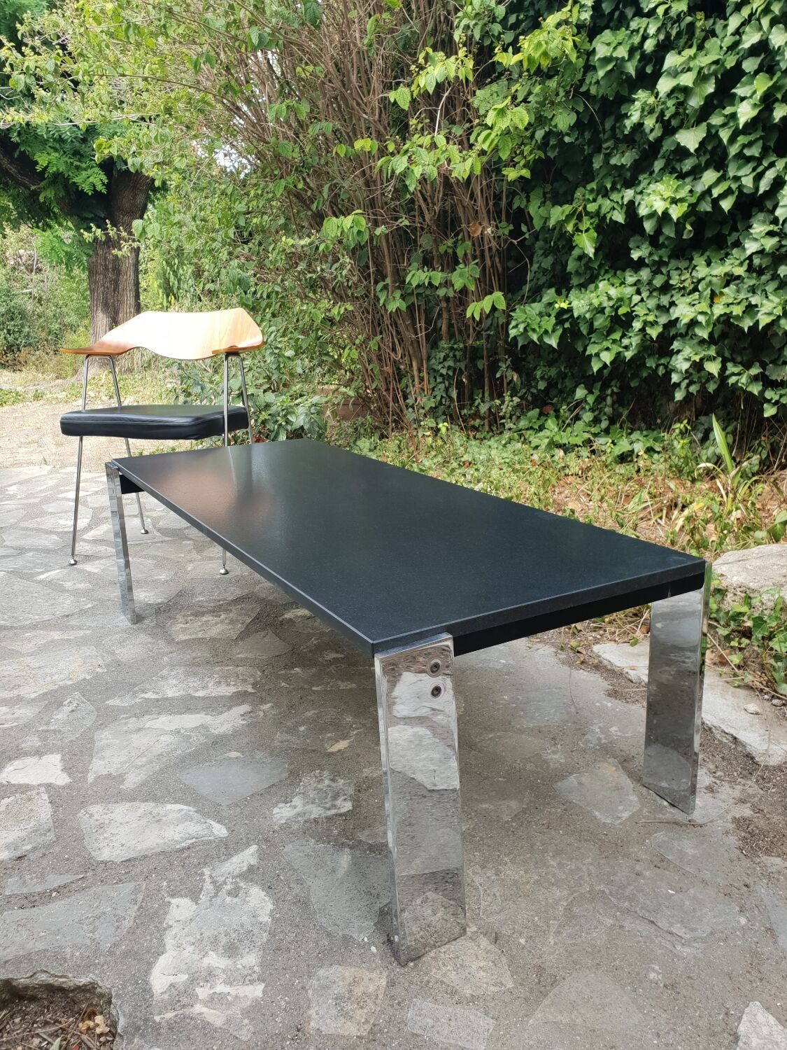Chrome metal and marble coffee table 1970