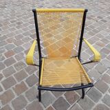 Folding chair in red scoubidou and black metal structure