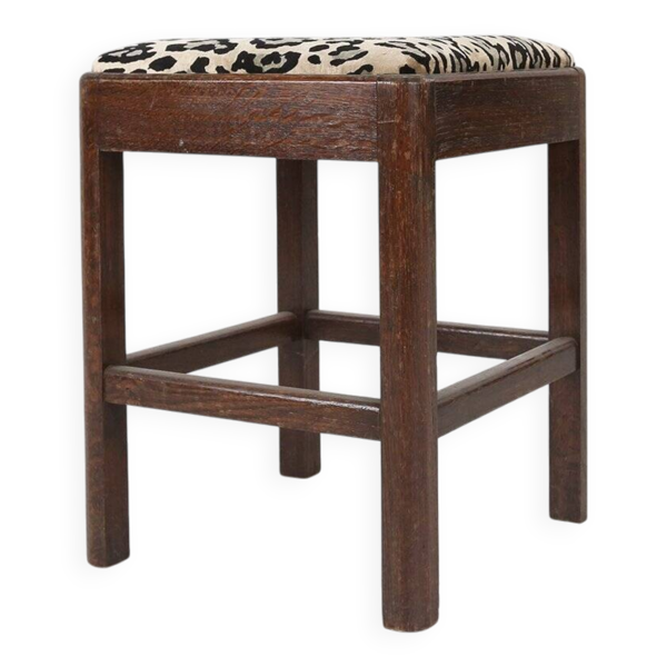 Tabouret Art Déco avec revêtement en tissu léopard contemporain, France années 1930