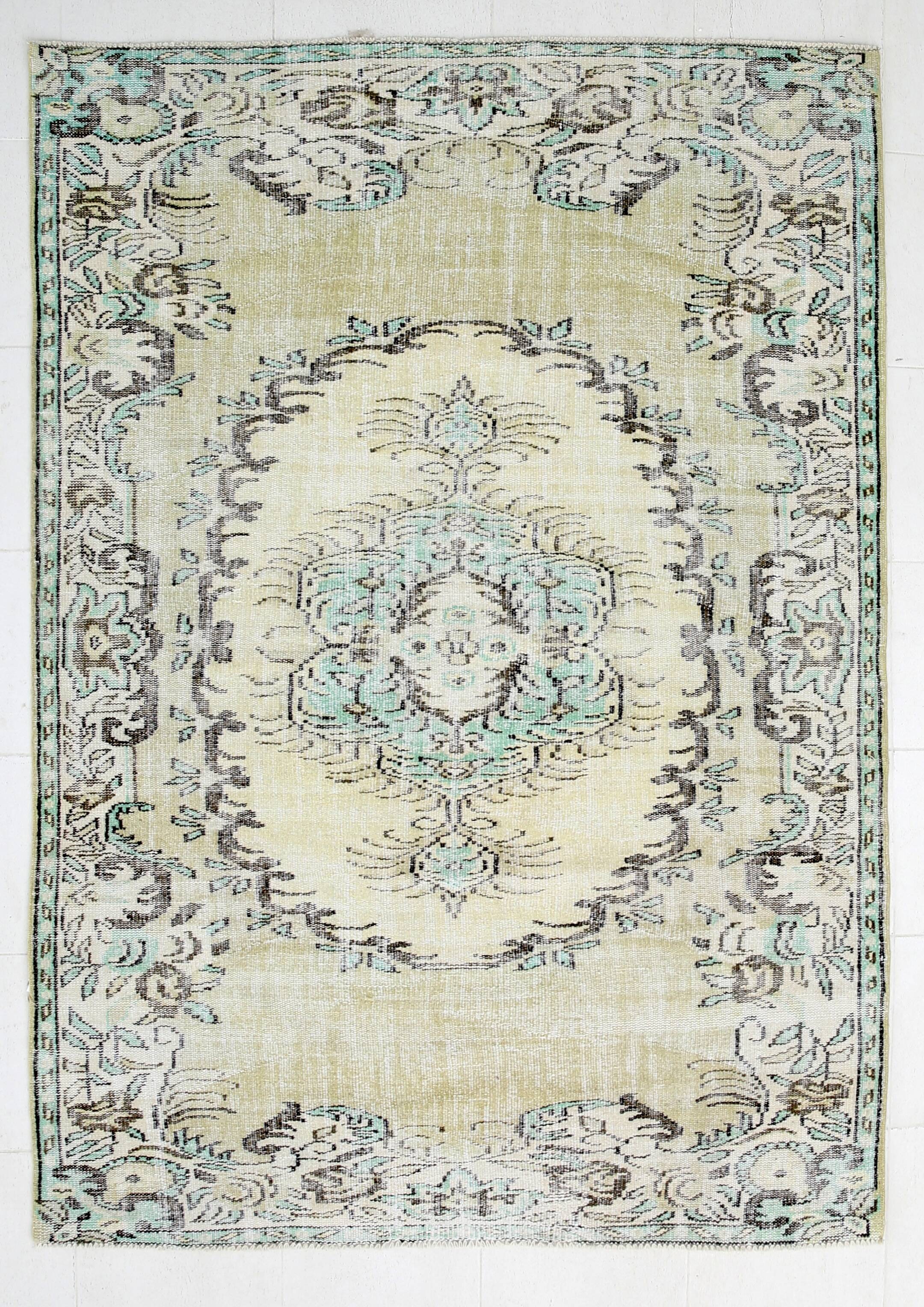 Tapis persan oriental vert clair et jaune 5x8, 165x238 cm