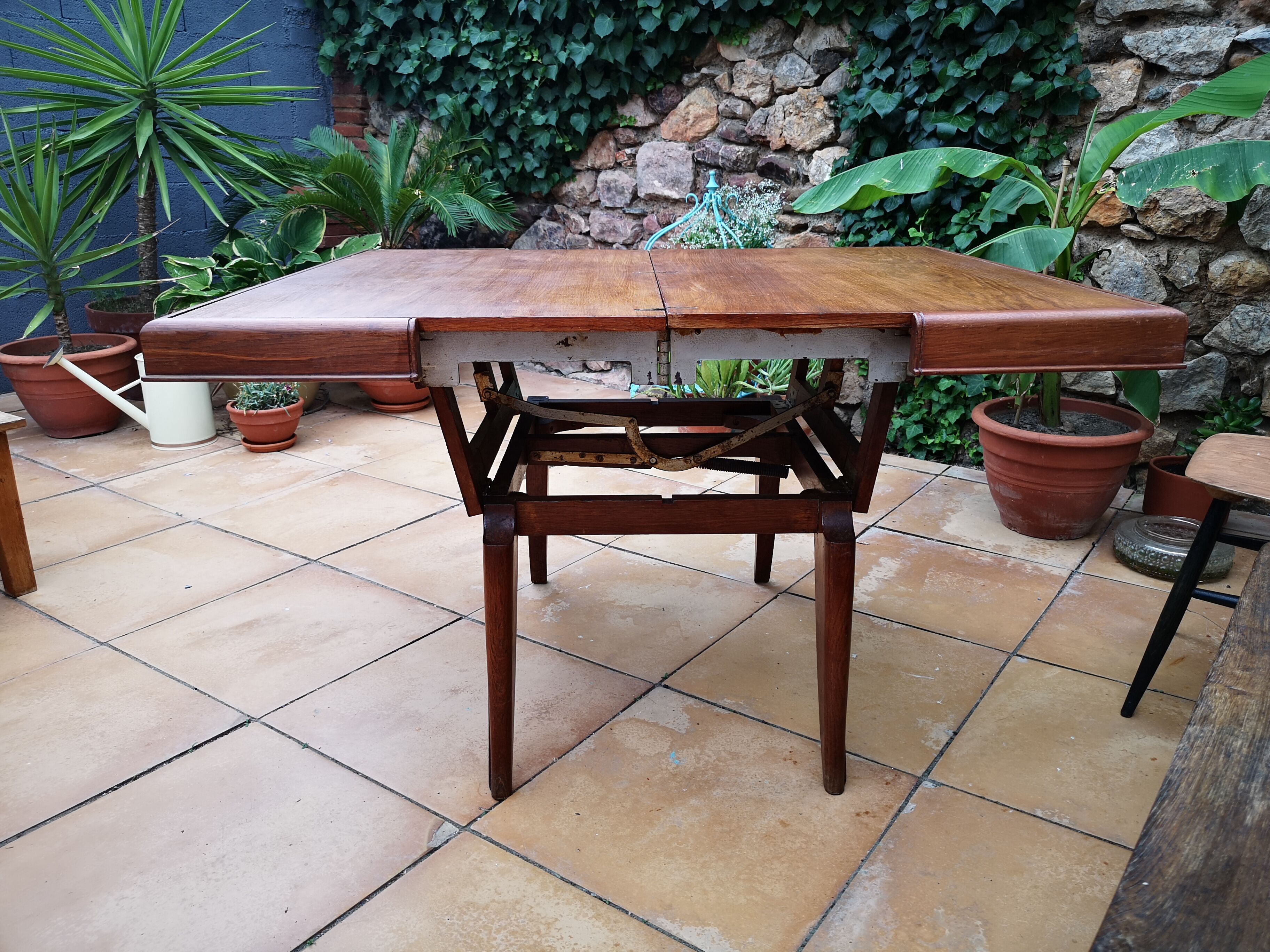 Vintage teak coffee table, transformable into a high table