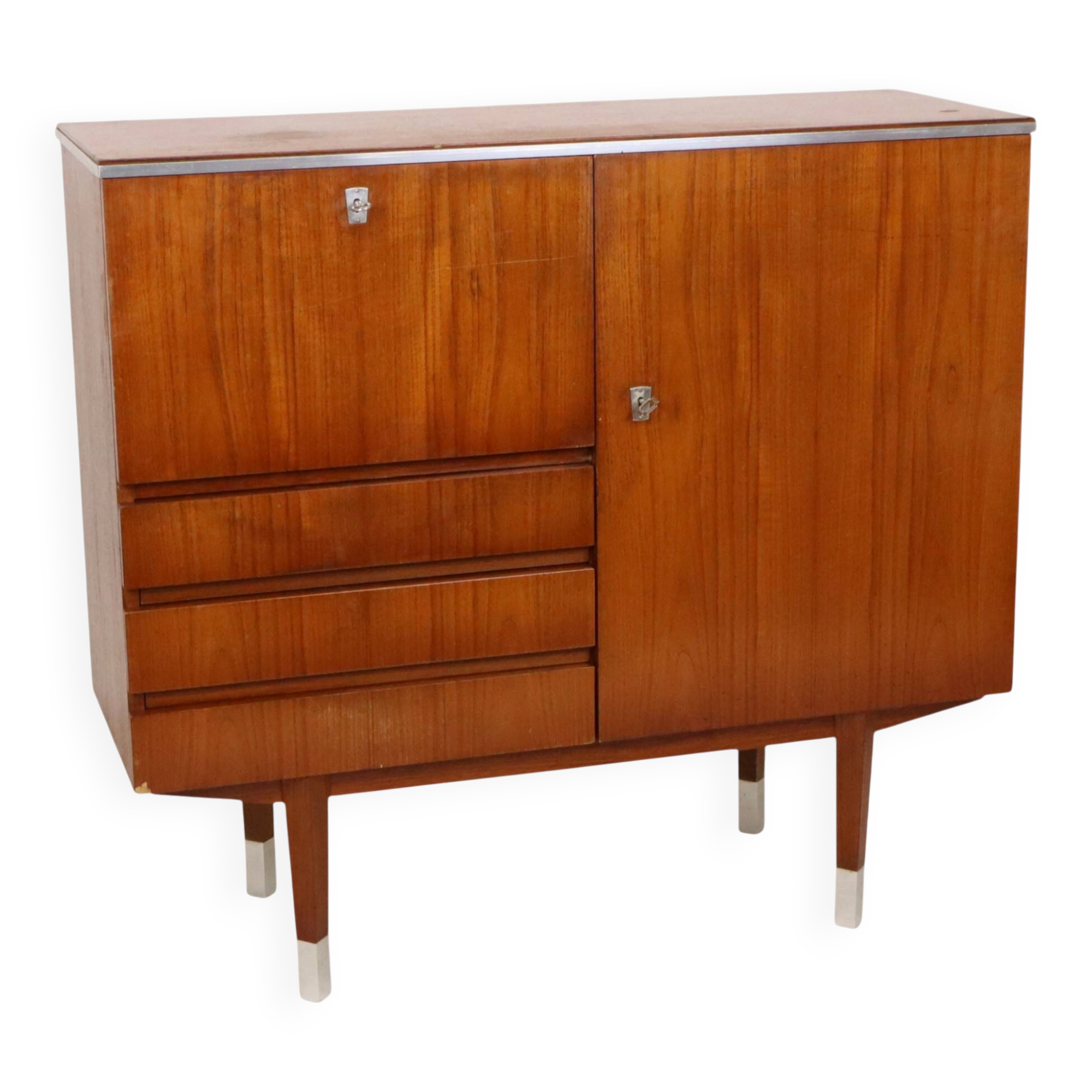 Meuble bar, buffet en placage de teck, années 1960