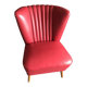 Mid-century cocktail chair in red vinyl and beech, 1950s design from Czechoslovakia.