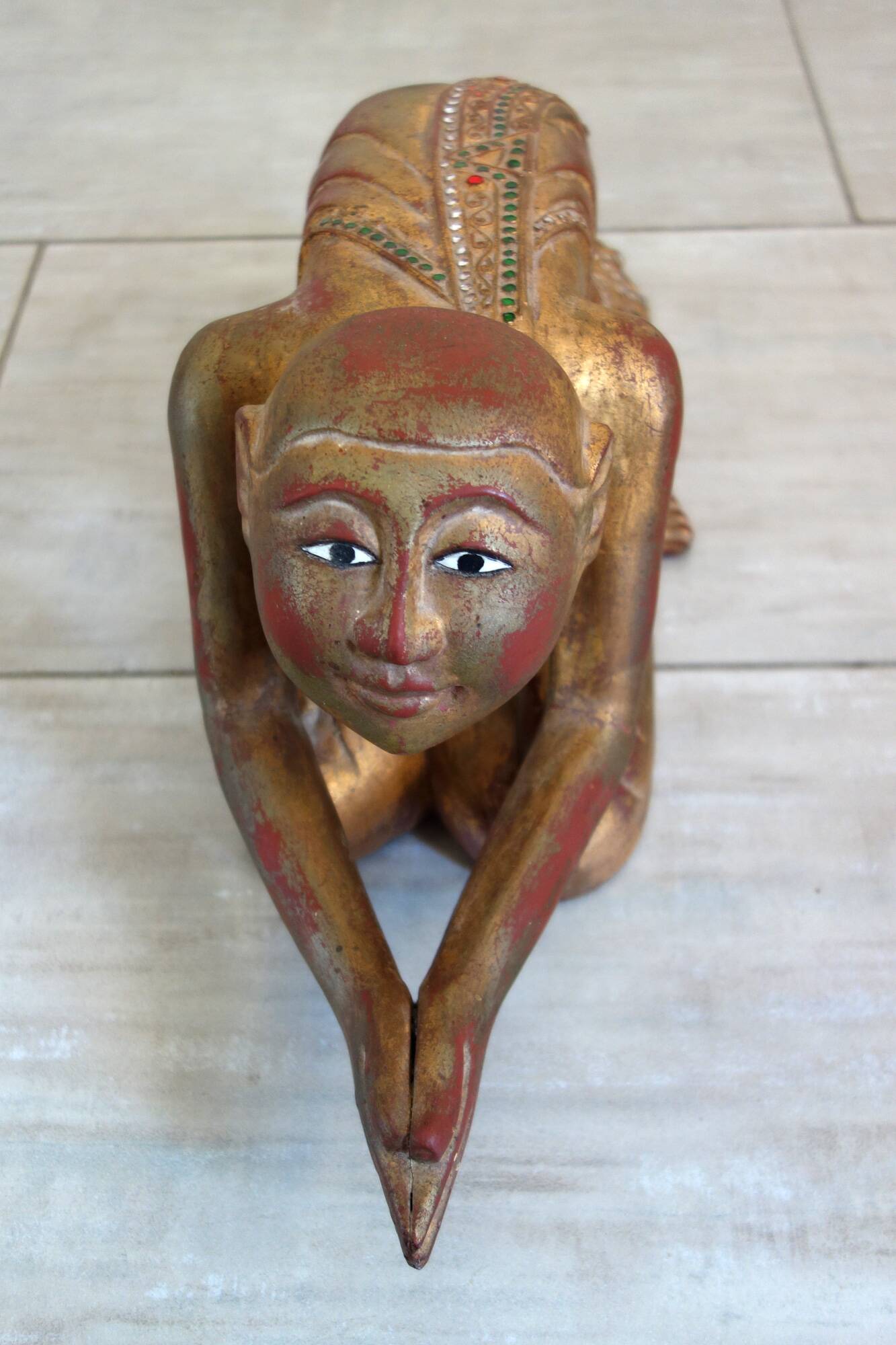 Burmese Buddhist monk statue in prayer, 19th century.