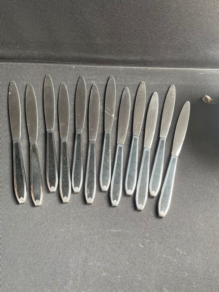 12 "Apollonox" fruit knives on silver metal support