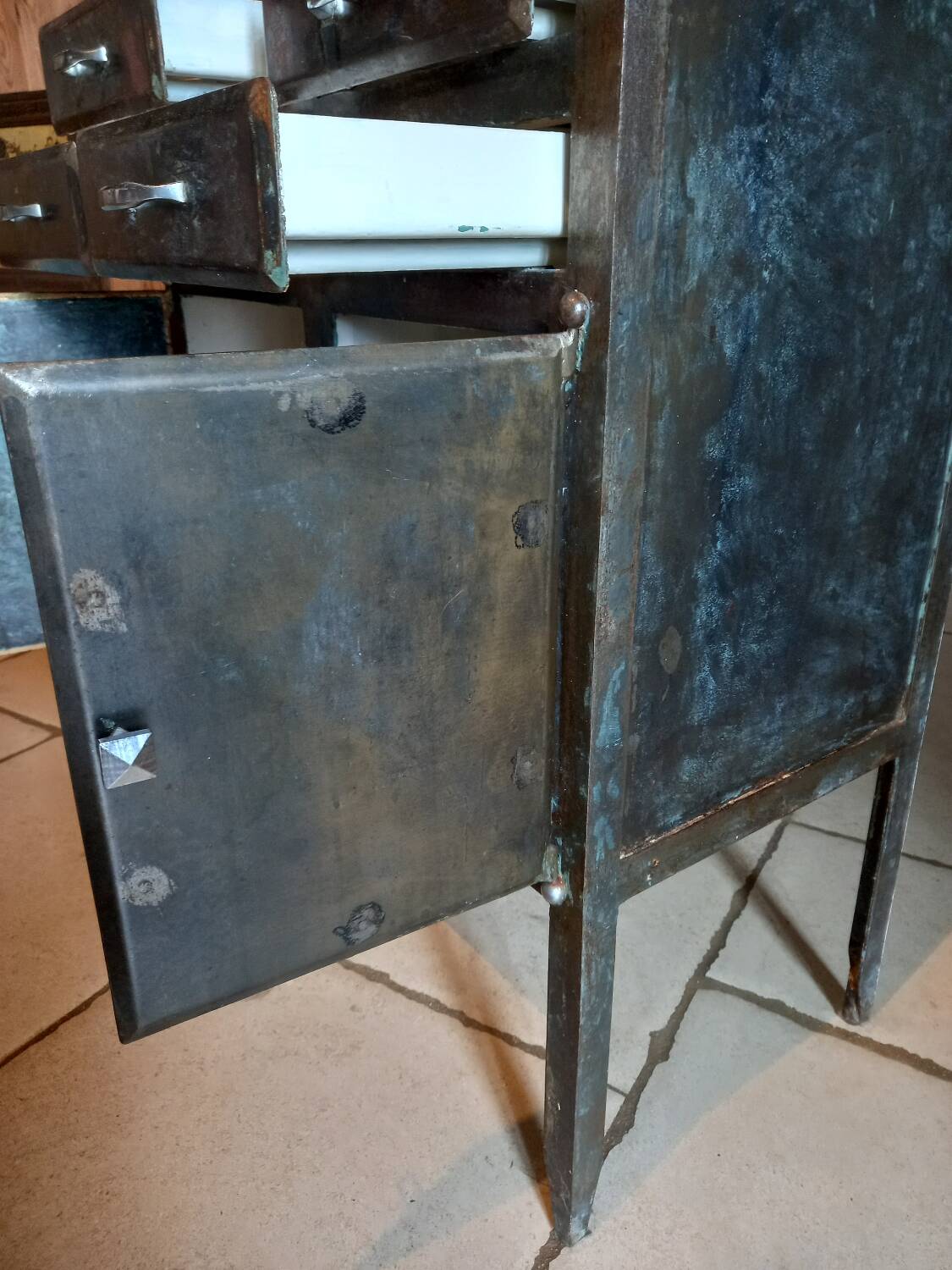 Antique metal medical cabinet