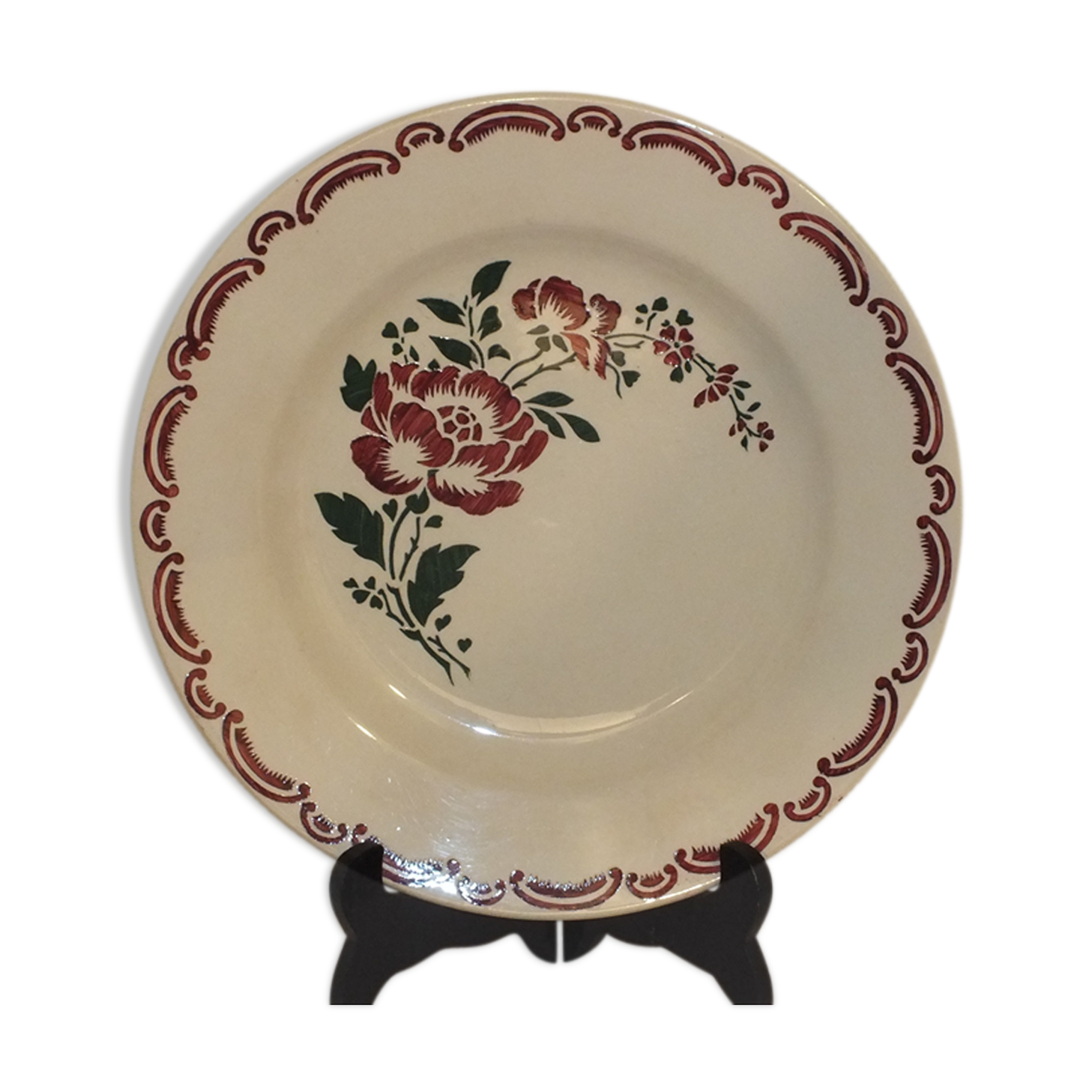 Plat vintage Sarreguemines Eglantine - 1950 décor au pochoir