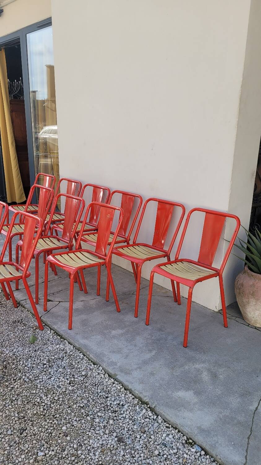 Set of 12 Tolix bistro chairs by Xavier Pauchard model T4 - 1950s