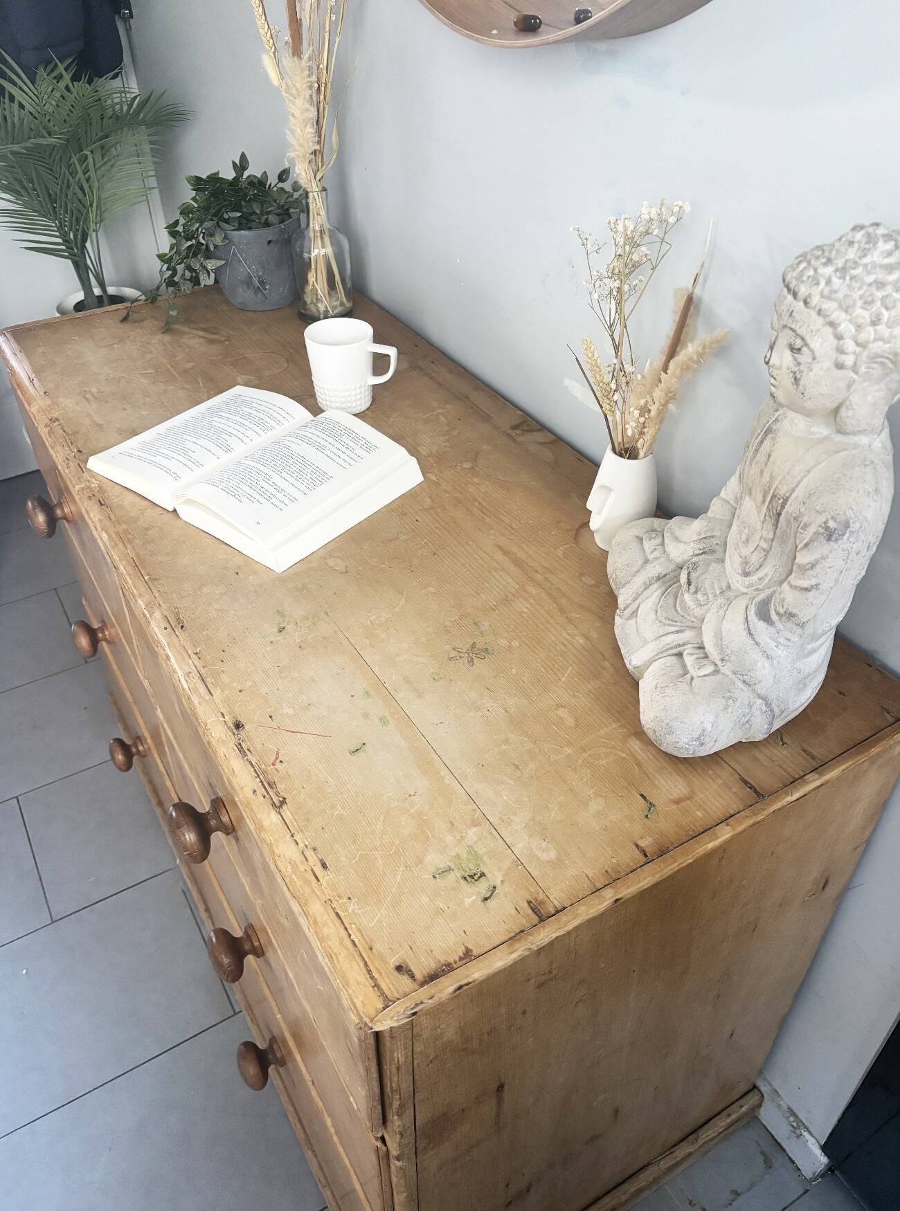 Vintage solid pine English trade counter furniture
