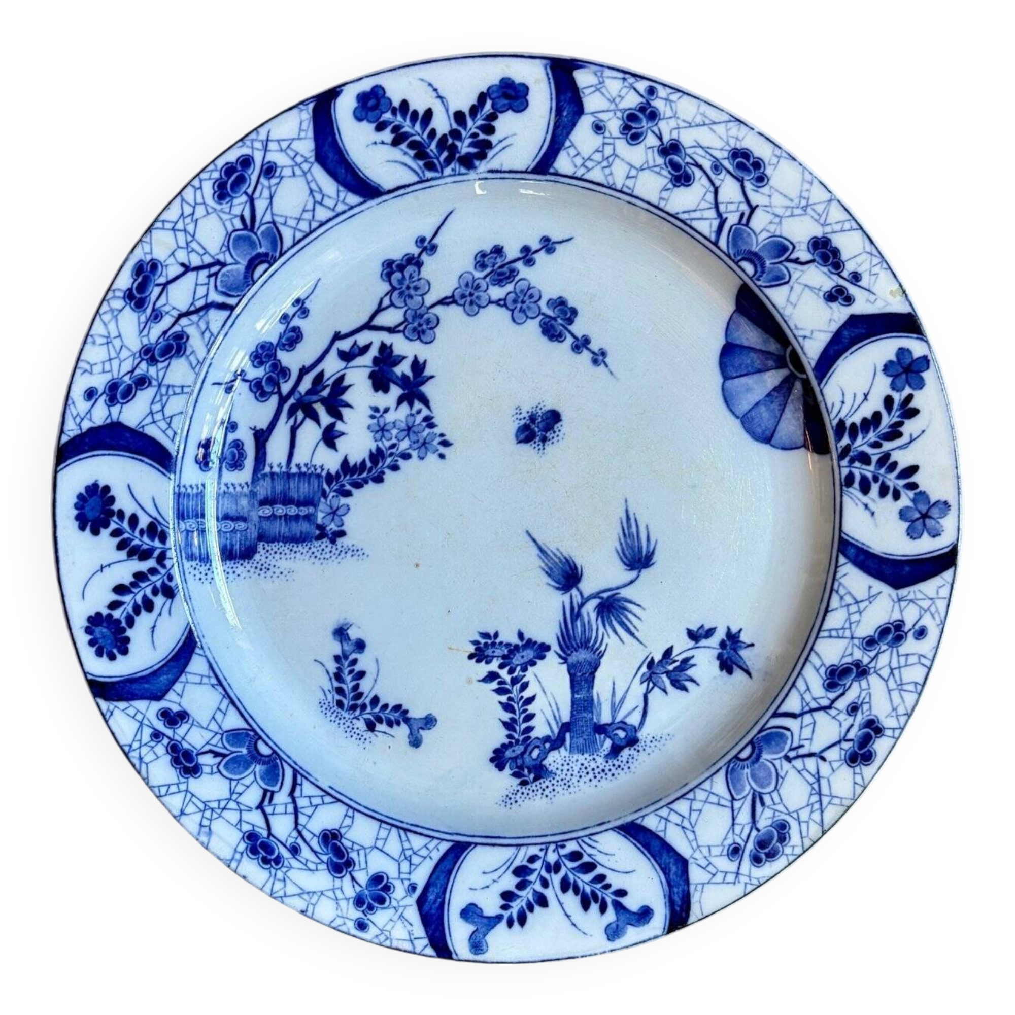 Round Creil and Montereau dish in blue earthenware, "Japan" service circa 1895