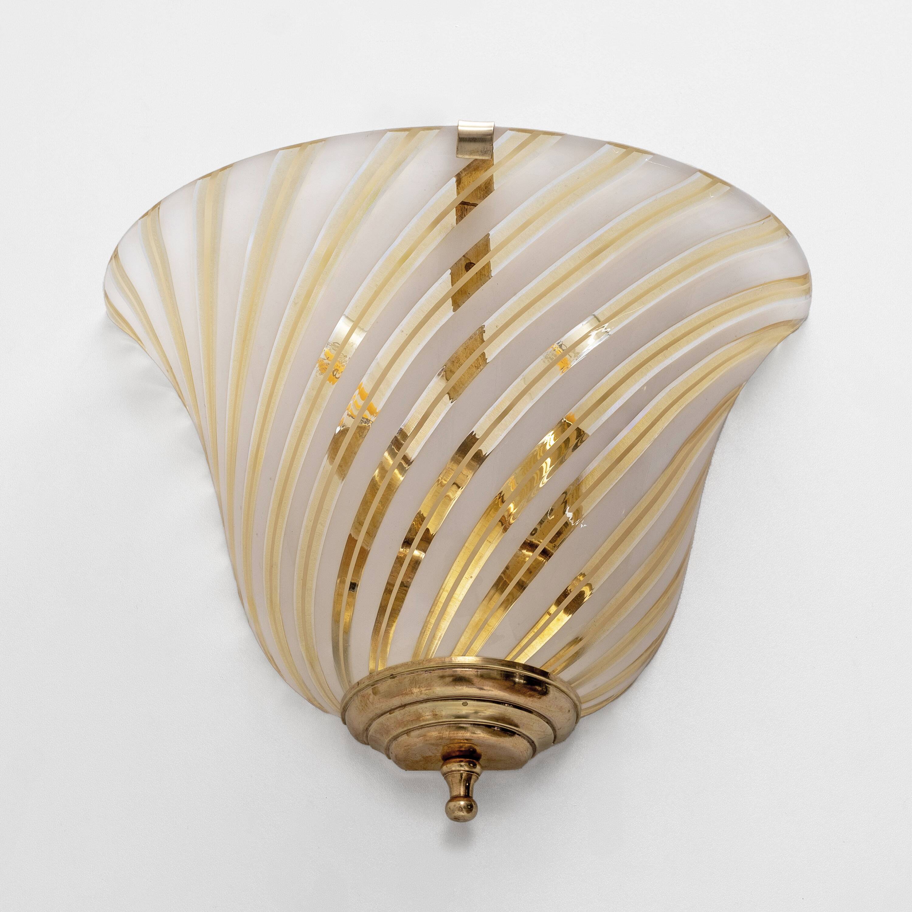 Pair of Murano Glass and Brass Sconces, In the Barovier&Toso Style, 1960s