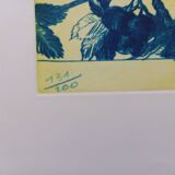 Original lithograph by Gérard Diaz (1938-2021), "la vigne, le raisin, le vin", 1999.