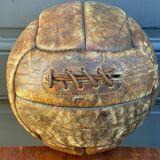 Mid-20th century leather soccer ball with visible stitching and beautiful patina
