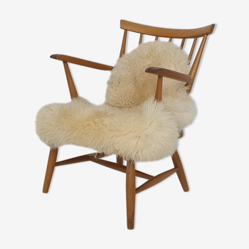 Scandinavian modern spindle back arm chair, 1960's