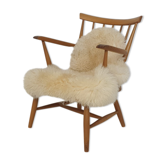 Scandinavian modern spindle back arm chair, 1960's