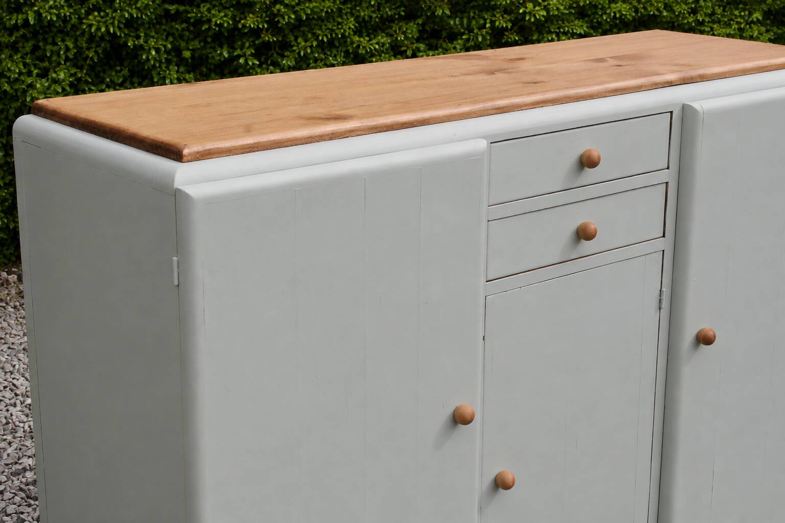 Renovated vintage buffet in Mado style – Celadon Libéron and natural wood – 13