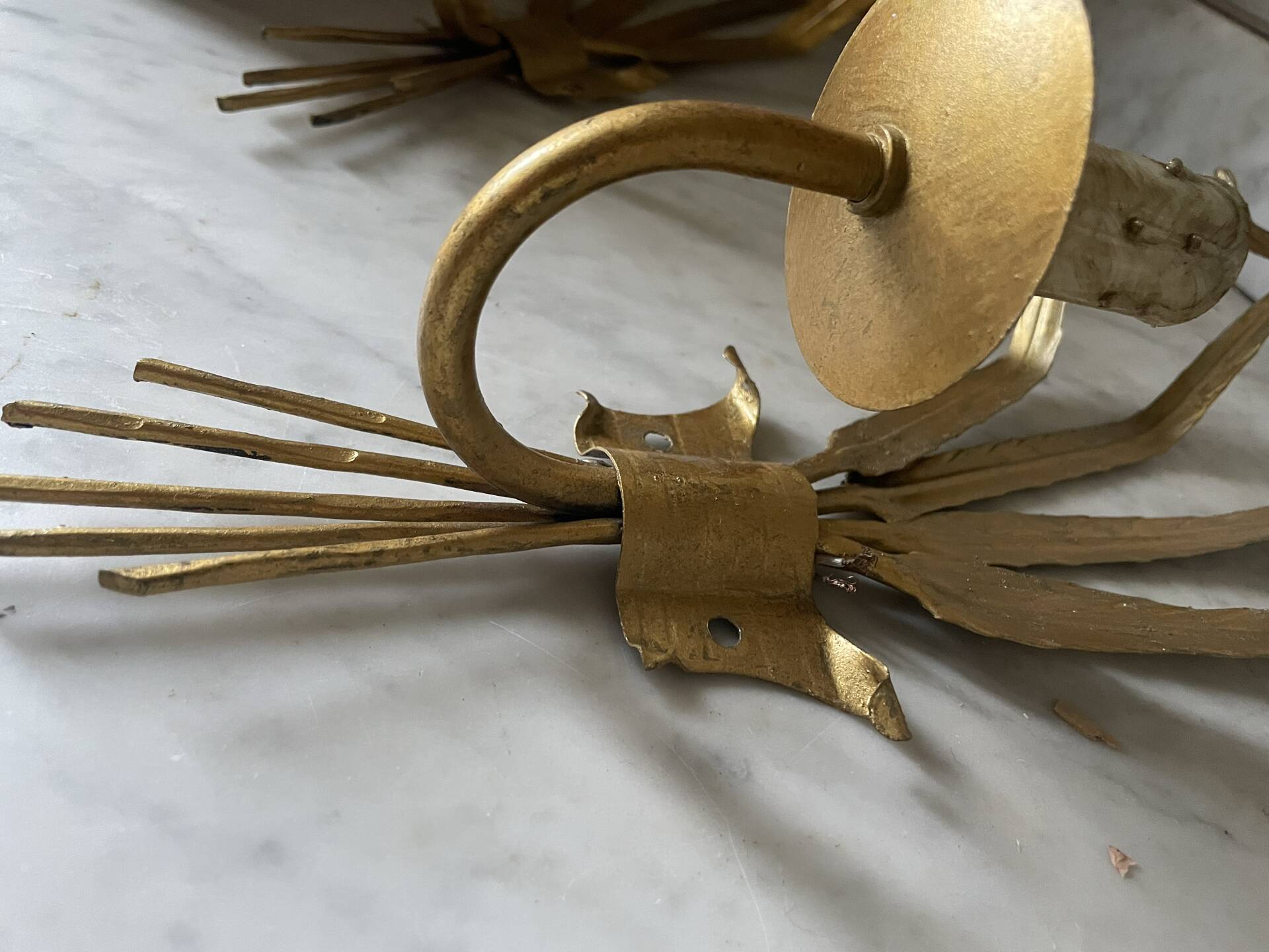 Paire d’appliques roseaux en métal doré 60’s