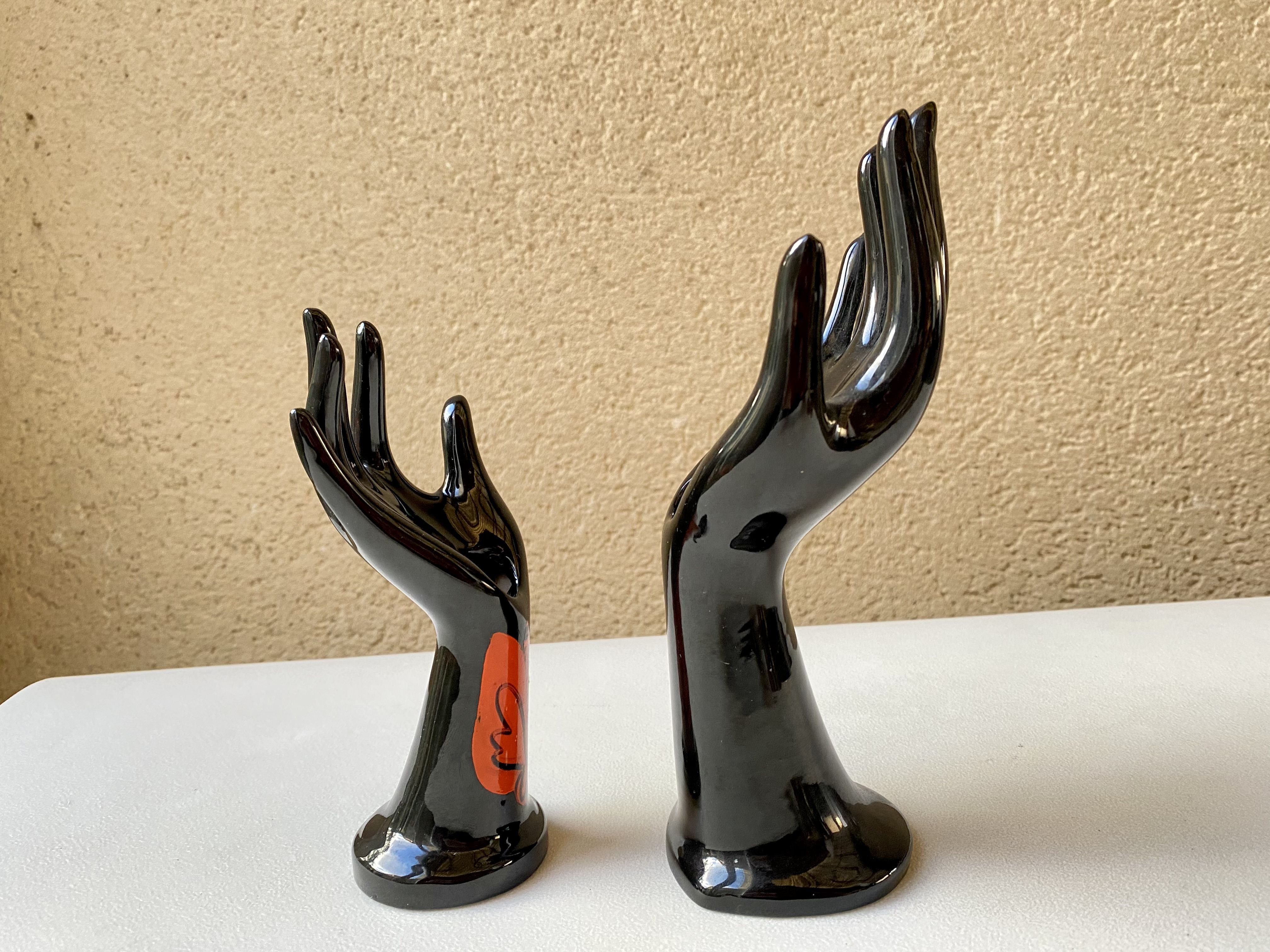 Vase ring pair of hand black ceramic vintage 80s