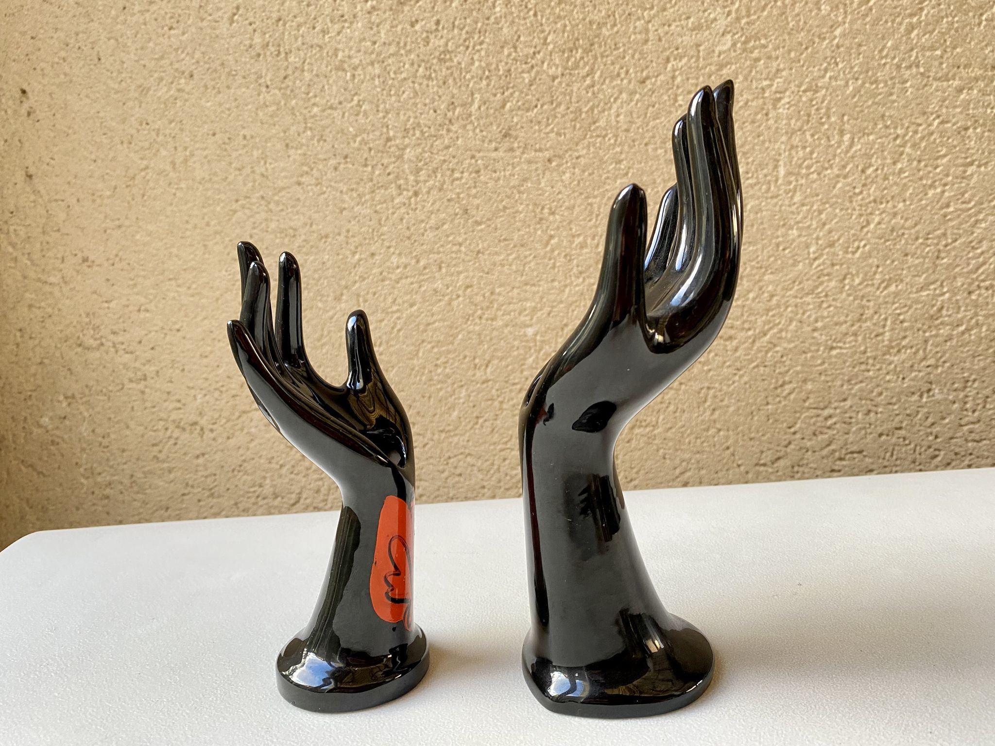 Vase ring pair of hand black ceramic vintage 80s