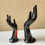 Vase ring pair of hand black ceramic vintage 80s