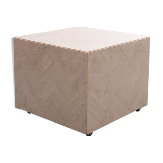 Square Travertine Cube on Wheels