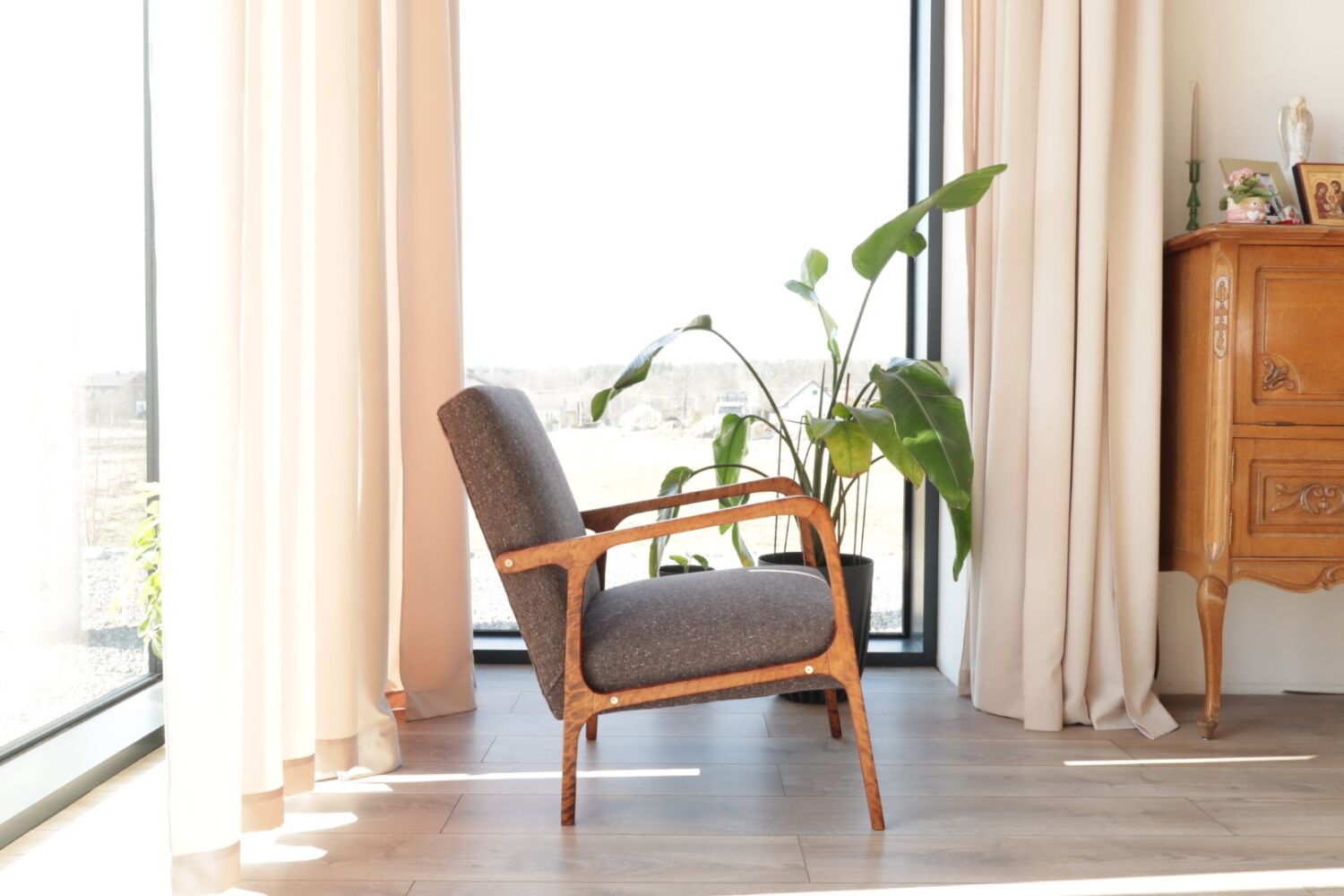 Vintage armchair chocolate granola mid-century modern design 1960