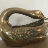 Cache-pot vide-poche vintage cygne en laiton doré