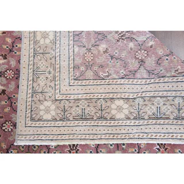 1970s Turkish Oushak Handmade Wool Cotton Pink Area Rug 112x175