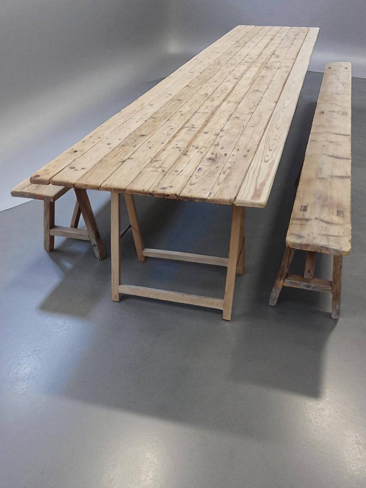 Harvest table and 2 benches, 1960