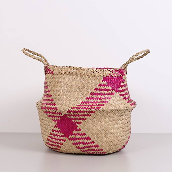 Pink Foldable Basket 35x30 cm (L),Boho-Style Foldable Basket