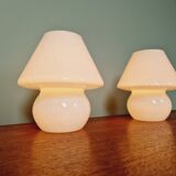 Paire de lampes champignon en verre de Murano, années 1970-80
