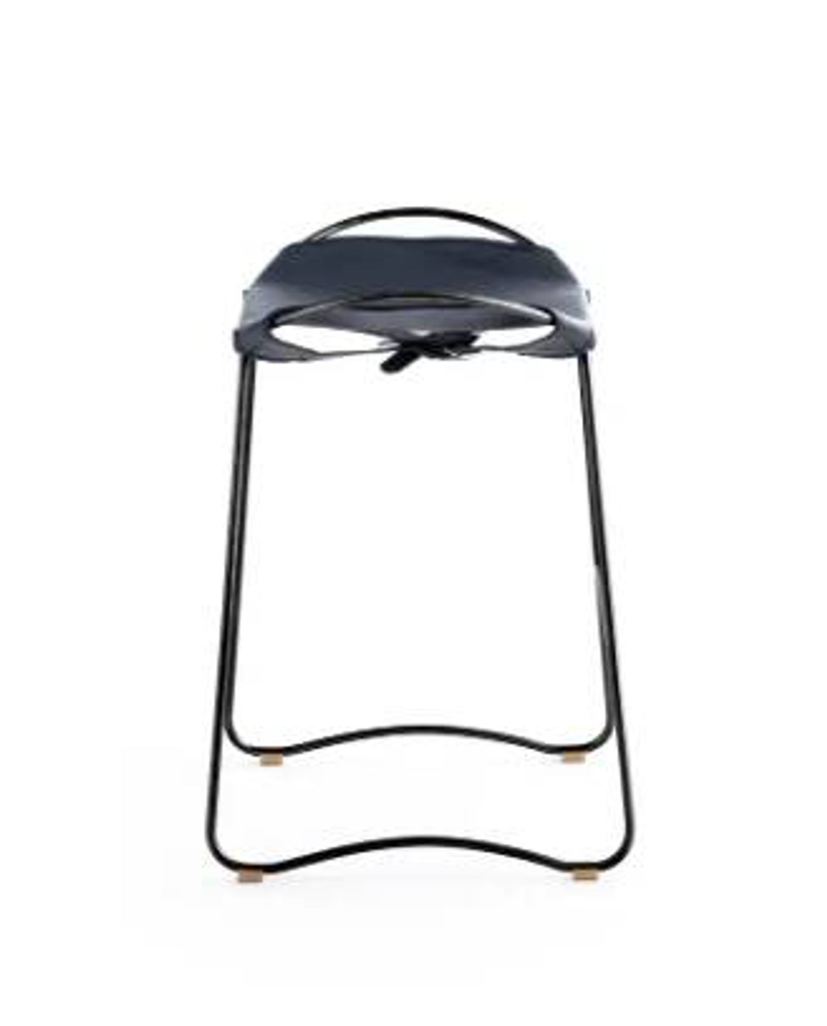 Tabouret de bar sculptural contemporain, métal noir fumé et cuir noir