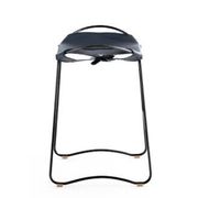 Tabouret de bar sculptural contemporain, métal noir fumé et cuir noir