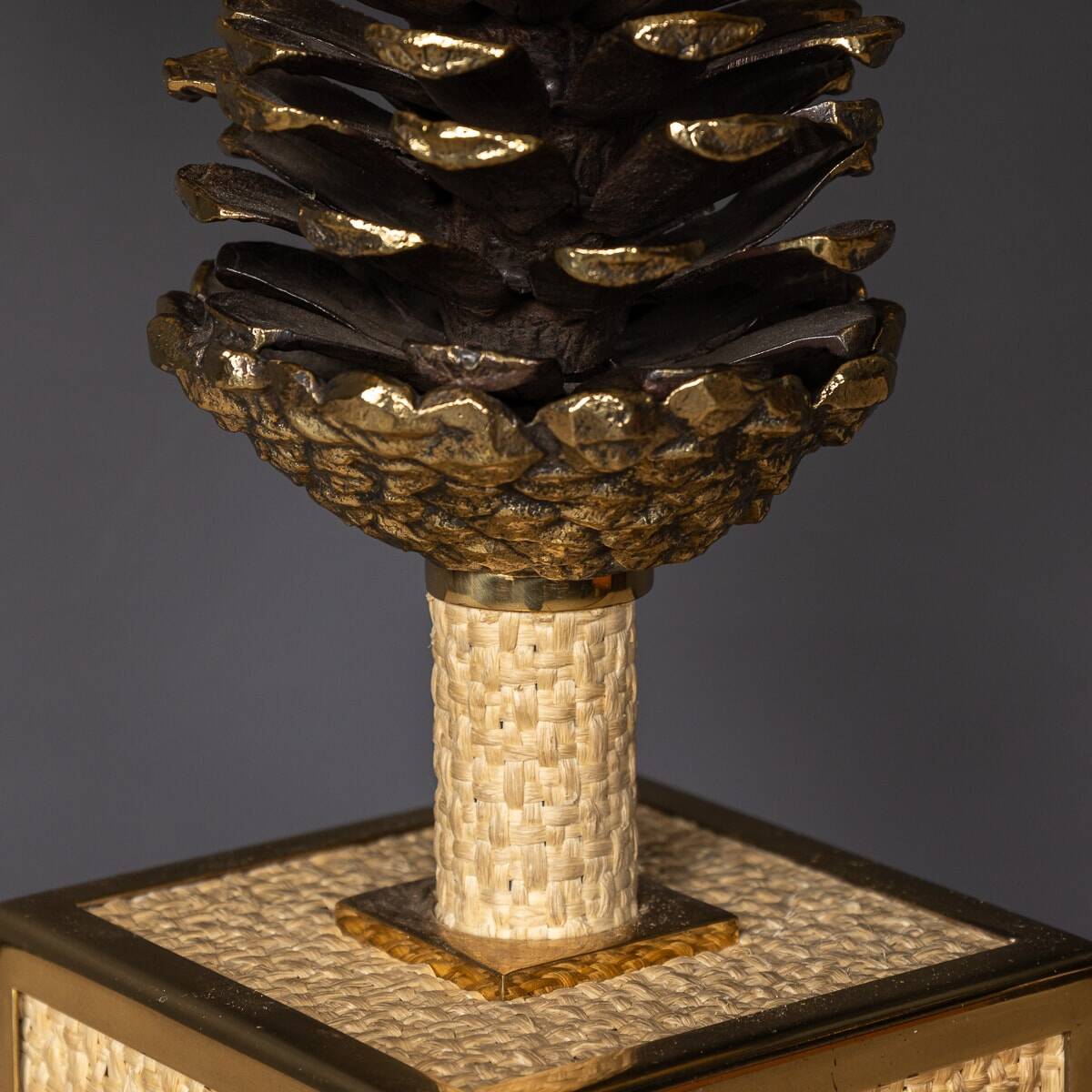 A vintage 20thc italian bergere lamp with pine cone detailing c.1970