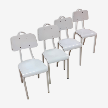 4 white thermoformed plywood kitchen chairs