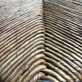Country stool in wood and straw