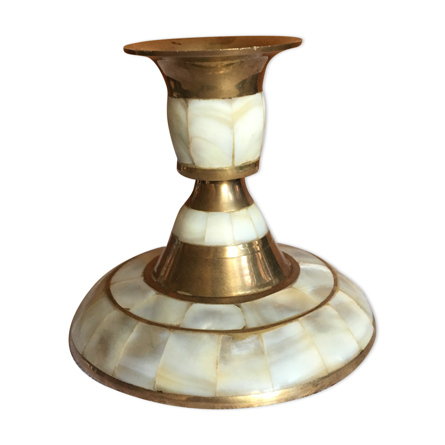 Brass and mother-of-pearl candle holder