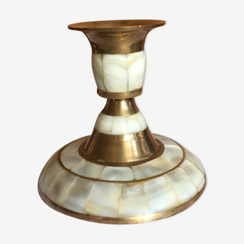 Brass and mother-of-pearl candle holder