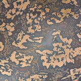 Vintage brutalist copper and wood round coffee table 1970s