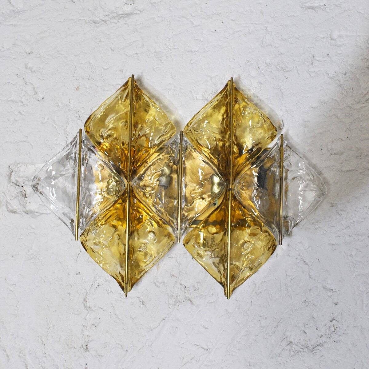 Amber glass and brass wall light by Mazzega, set of 2.