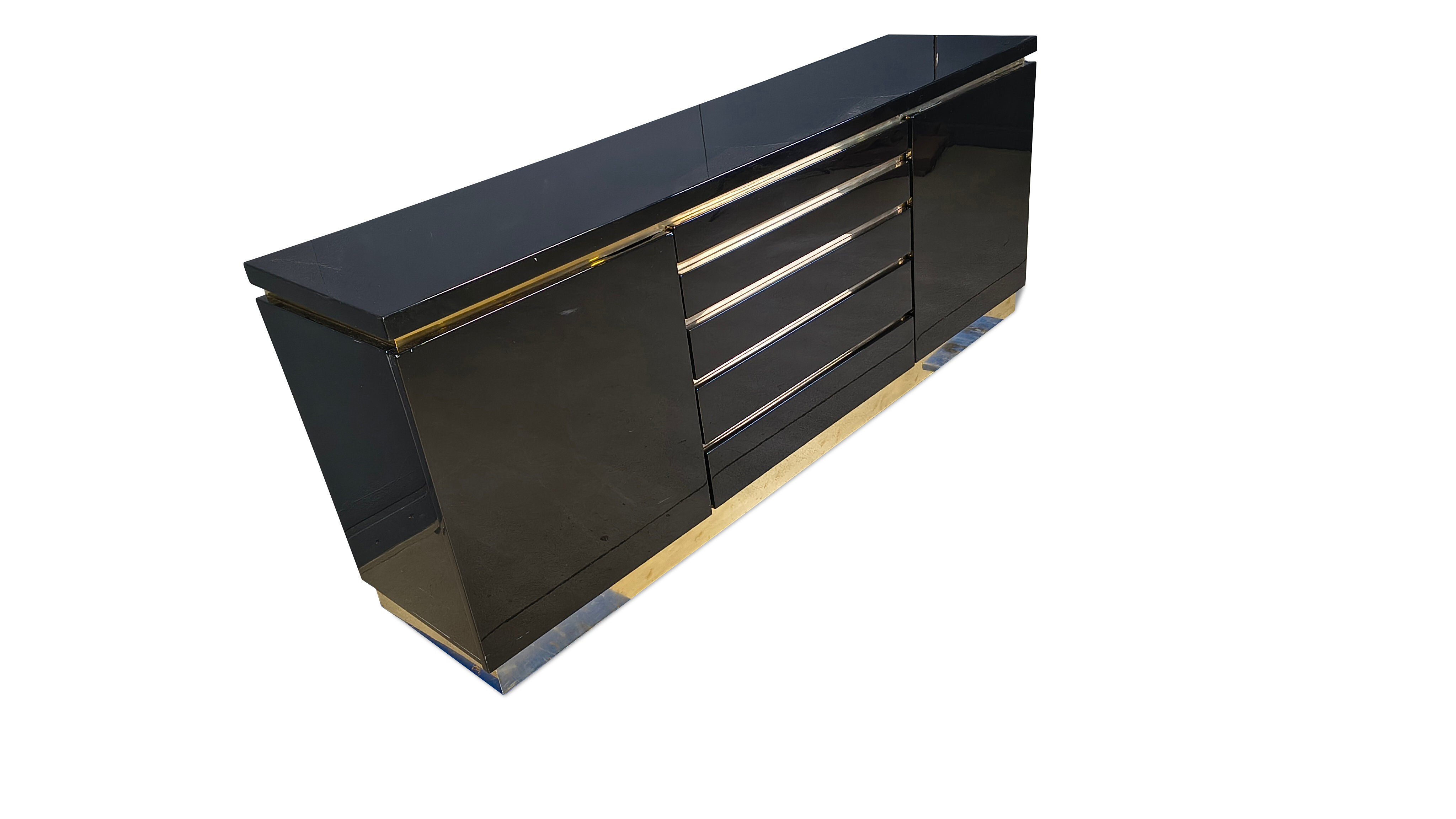 Brass and lacquer sideboard by Jean Claude Mahey, 1970s