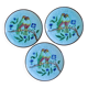 Rare trio d'assiettes en barbotine perruches