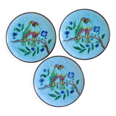Rare trio of parrot majolica plates