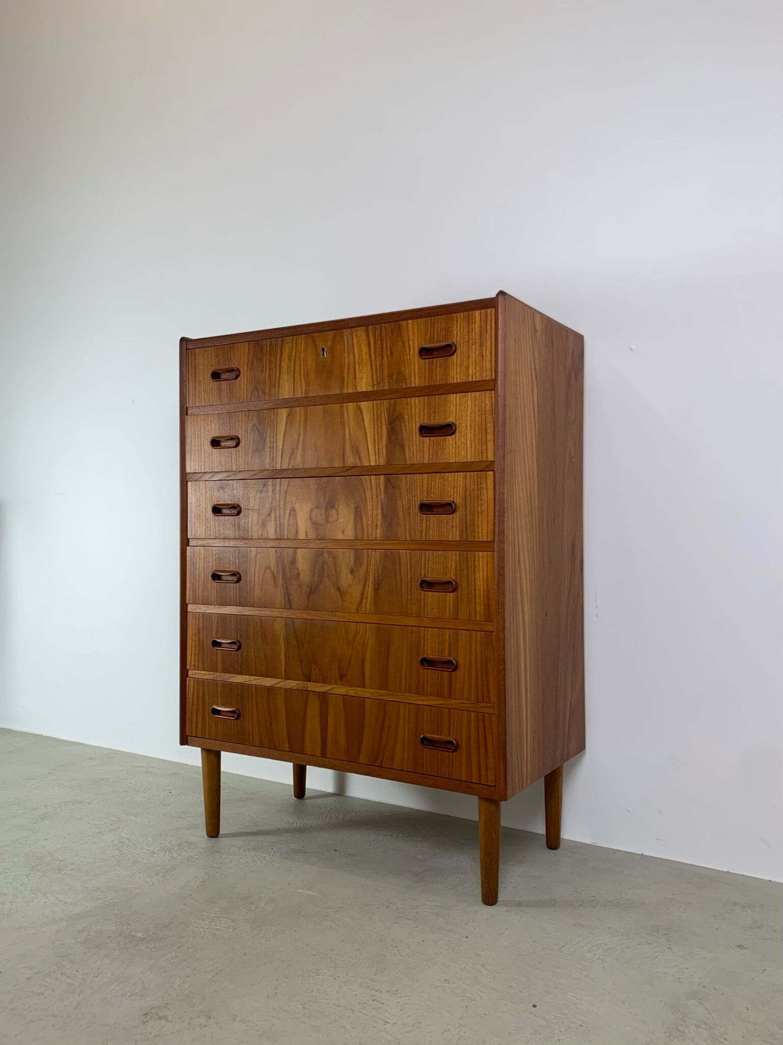 Danish teak chest of drawers tallboy midcentury 1960s
