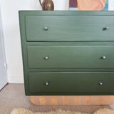 Vintage olive green chest of drawers with striped base
