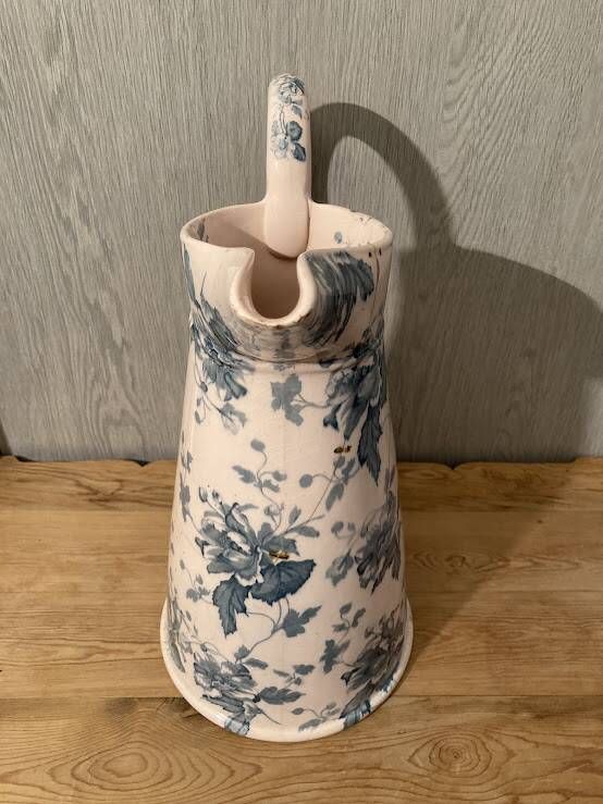 Antique English earthenware water jug, Floral Furnivals England
