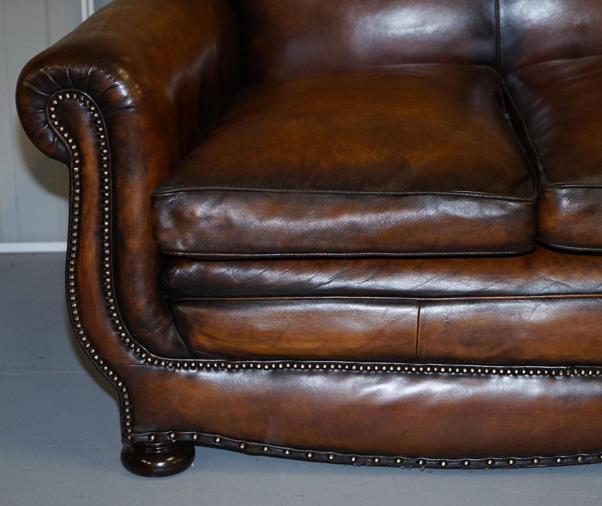 Restored vintage leather sofa from a gentleman's Victorian club.