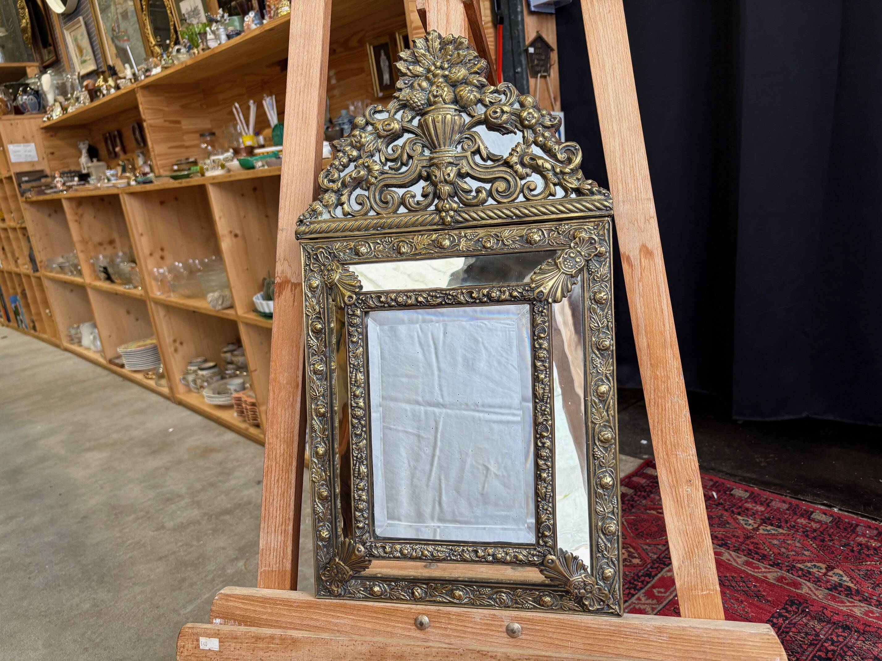Napoleon III style mirror with gilt brass side panels