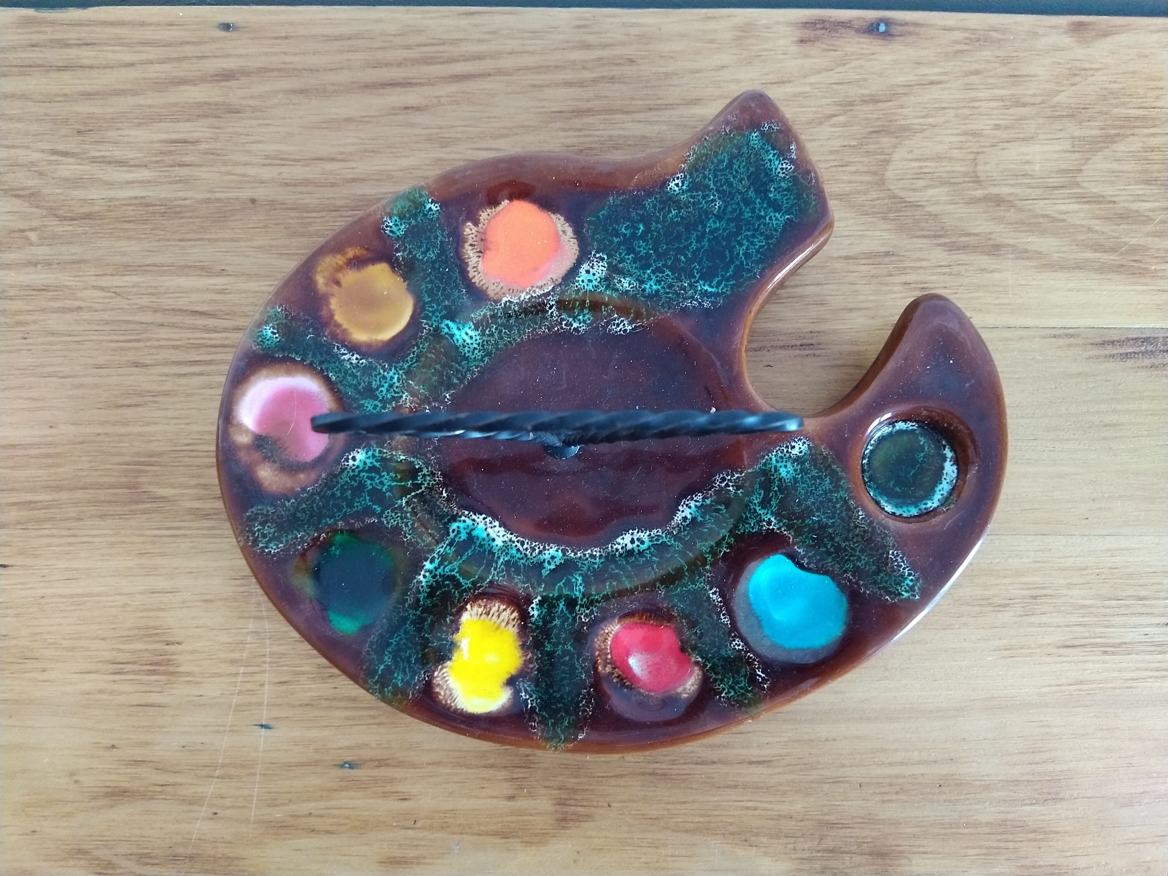 Painted ceramic vintage cheese tray, vallauris painter's palette