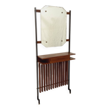 Meuble d’entrée vestiaire italien vintage avec miroir, tablettes en teck